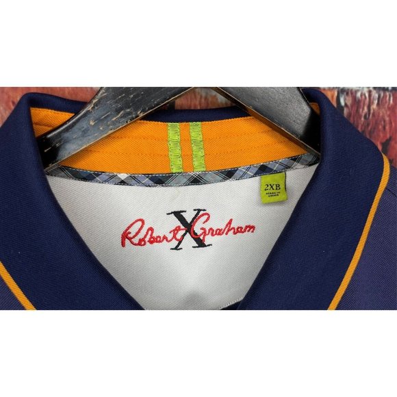 Robert Graham Blue Gold Men’s Short Sleeve Polo Shirt Big & Tall Size 2XB - Picture 5 of 5